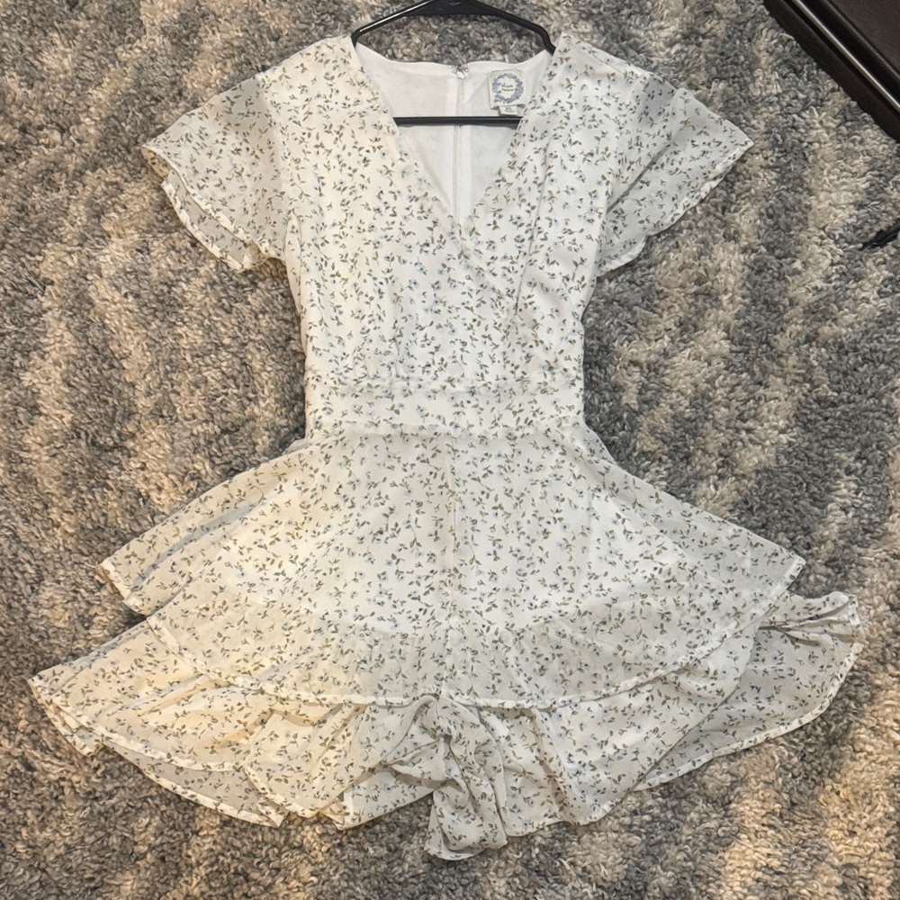 Blue Rain White Floral Dress